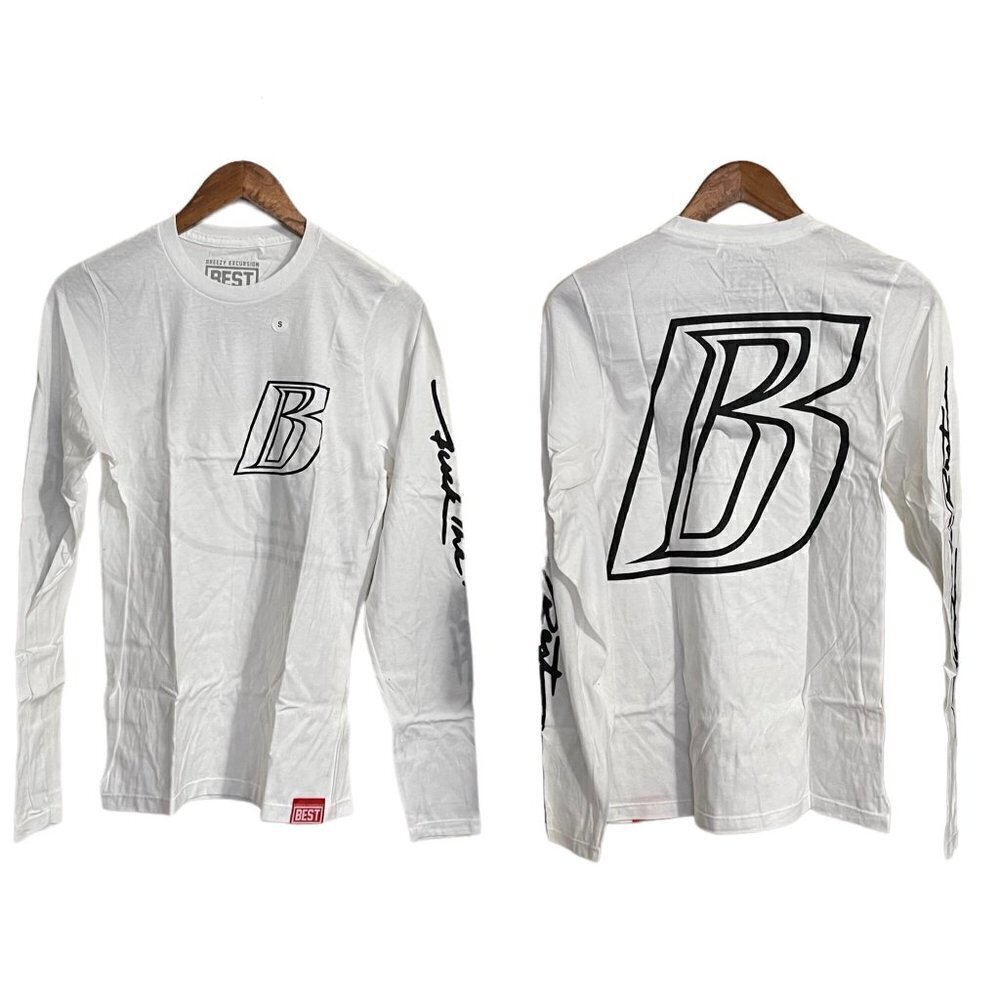 Breezy Excursion Mens NWOT White Long Sleeve B Graphic T-Shirt Size Small